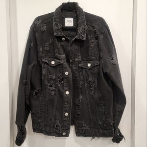 Mens Distressed Denim Black Zara Jacket